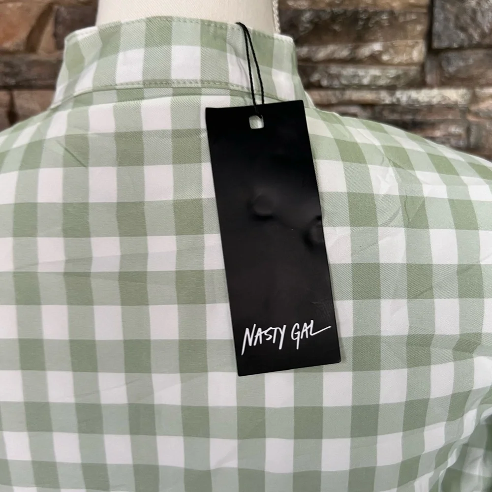 Nasty Gal Light Green Checkered Blouse - Picture 4 of 8